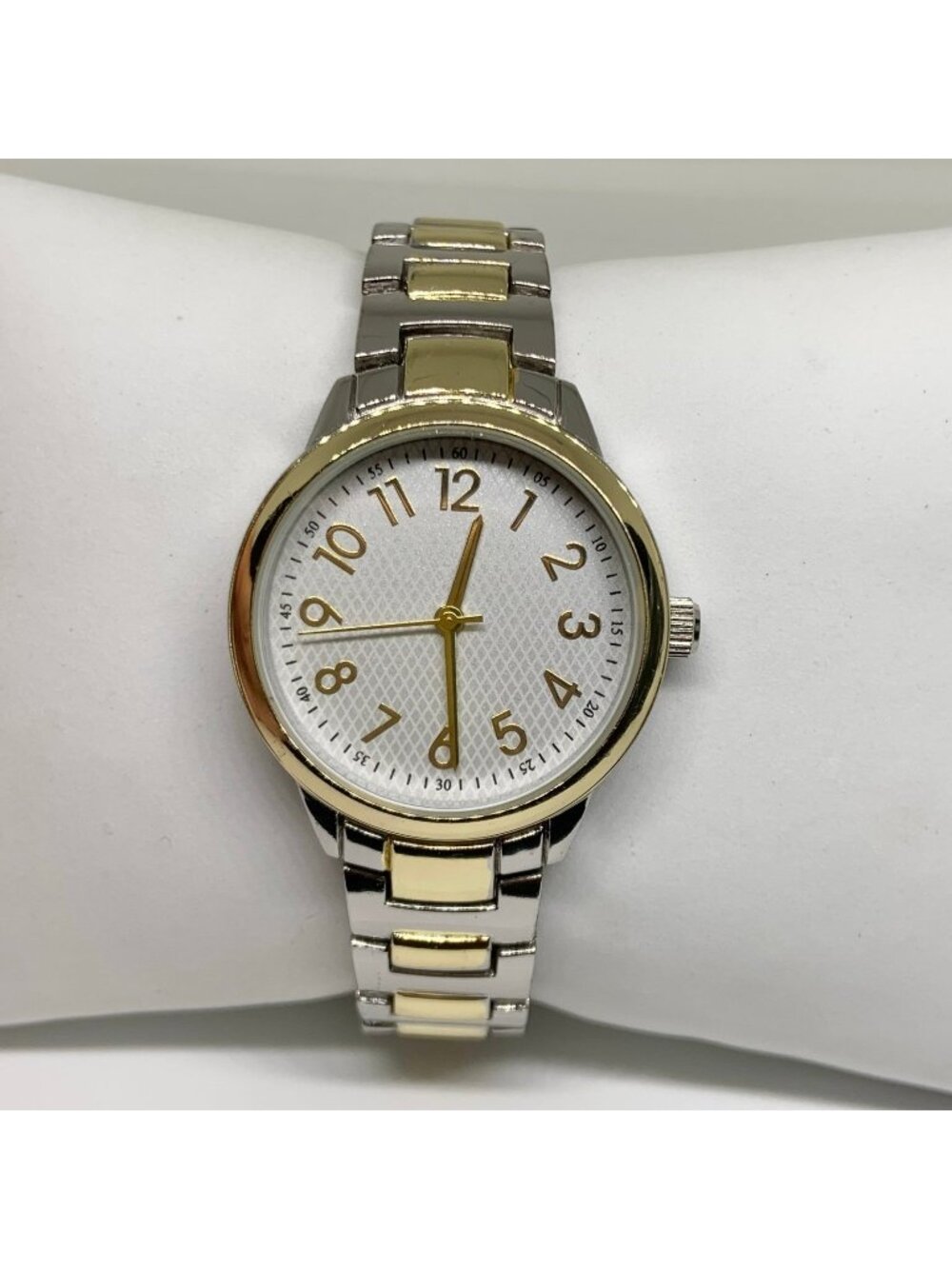 Silver gold tone Accutime women watch 32mm quartz adjustable up to 7.5” running